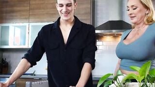 Long Boobed mom Wendy Raine is amazed by her boyfriend's son's big cock