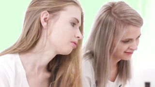 Turned On 19 Year Old Blondes Adel Bye and Herda Wisky Make a Three-Way with a Long Rod