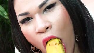 Sexsual Ladyboy Erika Lee Masturbates with a Banana and Sticks a Vibrator Up Her Booty