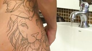 Gorgeous Ladyboy Julia Steinkopf Washes Her Erect Penis at the Sink