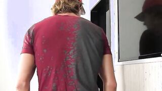 Blond Ladyboy Nathalia de Castro Flip Flops with a Turned On Bro