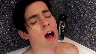 Hung Uncut Daniel likes ass play and jack off in the shower