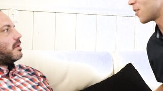 Bearded daddy barebacked and creampied by handsome stepson