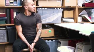 Young tattooed shoplifter barebacked hard by an Ebony guard