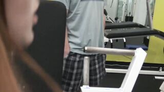 Redhead fucks a guy at the gym in front of boyfriends eyes