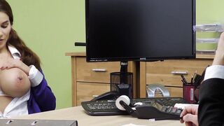 Brunette with giant boobs pussy fucked by a fake agent