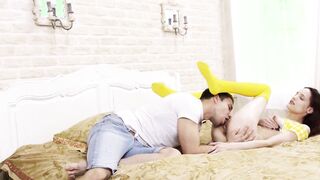 Brunette Jessy Sis sucking and riding stepbros hard dick