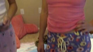 Cadey Mercury is having a sleepover with Alex More. The girls change into PJs while