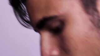 Cute latino homo jerks off before receiving a blowjob