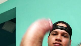 Handsome latino jock masturbates and squirts out a load