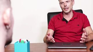 Skinny stud dilled hard by horny stepdad at his office