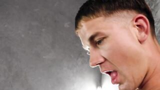 Cute jock surprised with blowjob and sex