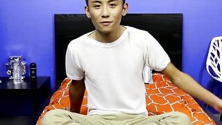 Adorable blonde asian twink Ty Neiman jerks off his cock