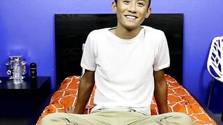 Adorable blonde asian twink Ty Neiman jerks off his cock