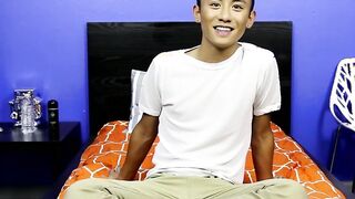 Adorable blonde asian twink Ty Neiman jerks off his cock