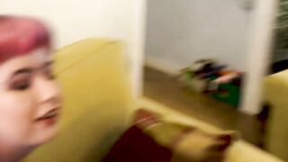 Curvy redhead fed with cock and filmed by English nerd