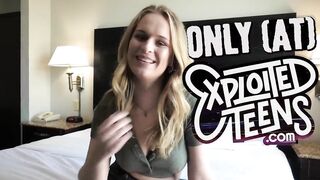 Thin blonde amateur 19 year old slobbers on a fat dick