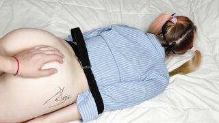 Belted sub blonde gets her tight soak twat pounded rough, goddess jizzed, 4K UHD