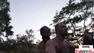 Amateur Thai 19 yo Cherry sucking off and fucking a long white cock outdoors