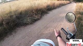 Amateur Thai 19 yo Cherry sucking off and fucking a long white cock outdoors