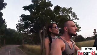 Amateur Thai 19 yo Cherry sucking off and fucking a long white cock outdoors