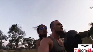 Amateur Thai 19 yo Cherry sucking off and fucking a long white cock outdoors