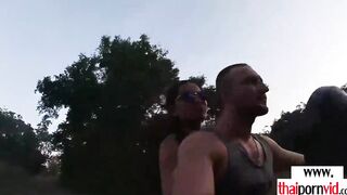 Amateur Thai 19 yo Cherry sucking off and fucking a long white cock outdoors