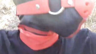 Bound to a tree on a beauty outfit, masked and outdoors deep throat with no mercy