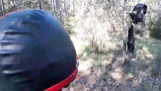 Bound to a tree on a beauty outfit, masked and outdoors deep throat with no mercy