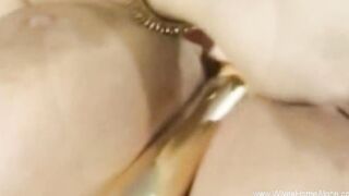 Long Boob Blonde Wifey With Golden Toy While She Was Alone