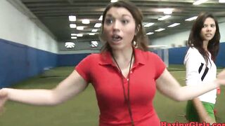 Hazing lesbos licked out on the soccer field