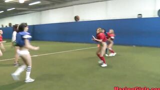 Hazing lesbos licked out on the soccer field