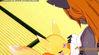 Digimon Furry Anime - Taomon & Grey Fox boobjob, hand job, oral sex and plowed 1/2 - Yiff Manga Animated Japanese Porn