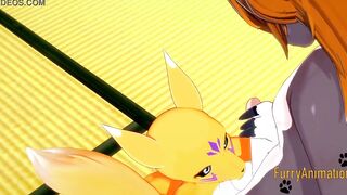 Digimon Furry Anime - Taomon & Grey Fox boobjob, hand job, oral sex and plowed 1/2 - Yiff Manga Animated Japanese Porn