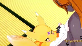 Digimon Furry Anime - Taomon & Grey Fox boobjob, hand job, oral sex and plowed 1/2 - Yiff Manga Animated Japanese Porn