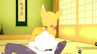 Digimon Furry Anime - Taomon & Grey Fox boobjob, hand job, oral sex and plowed 1/2 - Yiff Manga Animated Japanese Porn