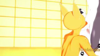 Digimon Furry Anime - Taomon & Grey Fox boobjob, hand job, oral sex and plowed 1/2 - Yiff Manga Animated Japanese Porn