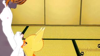 Digimon Furry Anime - Taomon & Grey Fox boobjob, hand job, oral sex and plowed 1/2 - Yiff Manga Animated Japanese Porn