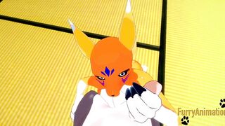 Digimon Furry Anime - Taomon & Grey Fox boobjob, hand job, oral sex and plowed 1/2 - Yiff Manga Animated Japanese Porn