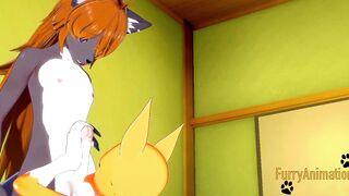 Digimon Furry Anime - Taomon & Grey Fox boobjob, hand job, oral sex and plowed 1/2 - Yiff Manga Animated Japanese Porn