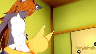 Digimon Furry Anime - Taomon & Grey Fox boobjob, hand job, oral sex and plowed 1/2 - Yiff Manga Animated Japanese Porn