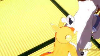 Digimon Furry Anime - Taomon & Grey Fox boobjob, hand job, oral sex and plowed 1/2 - Yiff Manga Animated Japanese Porn