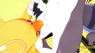 Digimon Furry Anime - Taomon & Grey Fox boobjob, hand job, oral sex and plowed 1/2 - Yiff Manga Animated Japanese Porn