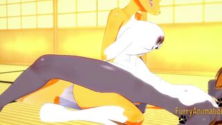 Oral Furry Porn Fox - Digimon Furry Anime - Taomon & Grey Fox boobjob, hand job, oral sex and  plowed 1/2 -