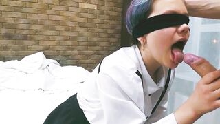 Hottie oral sex inside the hotel from a young school girl