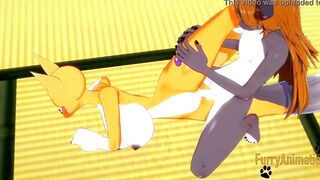 Digimon Animated - Taomon & Grey Fox hand job, boobjob, oral sex and fuck 2/2 - Yiff Manga Animated Japanese Porn