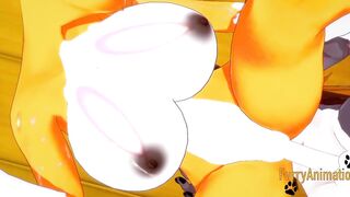 Digimon Animated - Taomon & Grey Fox hand job, boobjob, oral sex and fuck 2/2 - Yiff Manga Animated Japanese Porn
