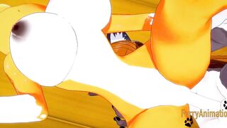 Digimon Animated - Taomon & Grey Fox hand job, boobjob, oral sex and fuck 2/2 - Yiff Manga Animated Japanese Porn