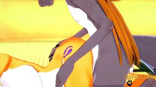 Digimon Animated - Taomon & Grey Fox hand job, boobjob, oral sex and fuck 2/2 - Yiff Manga Animated Japanese Porn