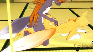 Digimon Animated - Taomon & Grey Fox hand job, boobjob, oral sex and fuck 2/2 - Yiff Manga Animated Japanese Porn